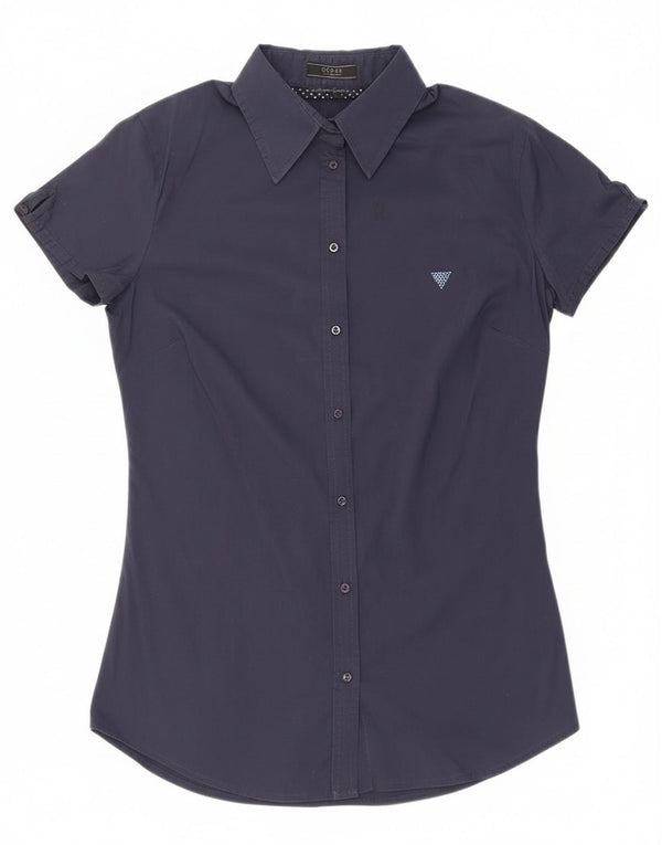 Guess Γυναικείο κοντομάνικο πουκάμισο UK 8 Small Navy Blue από βαμβάκι