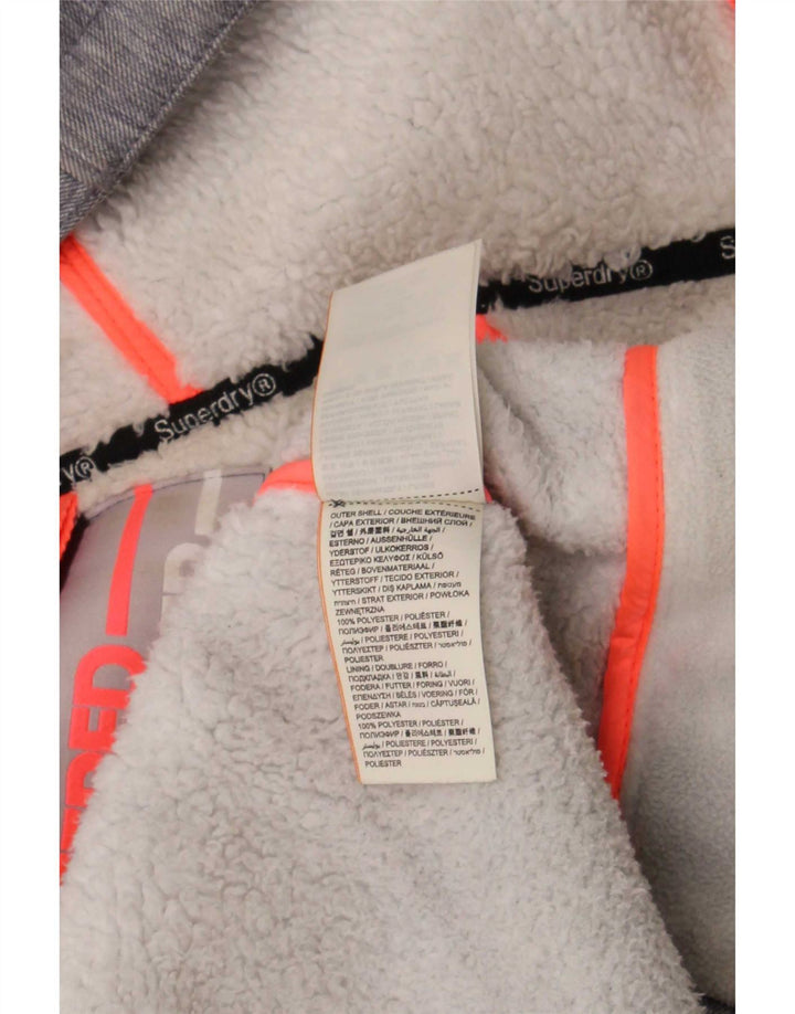 Superdry γυναικείο μπουφάν με κουκούλα αντιανεμικό UK 16 μεγάλο γκρι πολυεστέρα