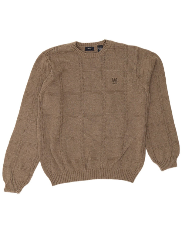 Izod Mens Crew Neck Jumper Sweater Large Beige Cotton