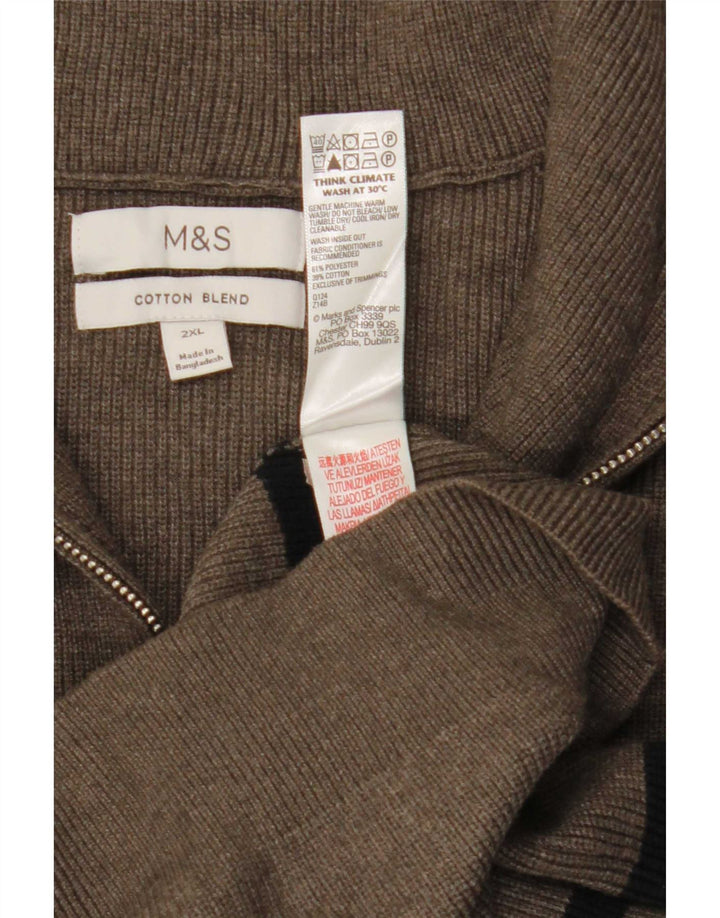 Marks & Spencer Ανδρικό πουλόβερ με φερμουάρ 2XL γκρι ριγέ πολυεστέρα
