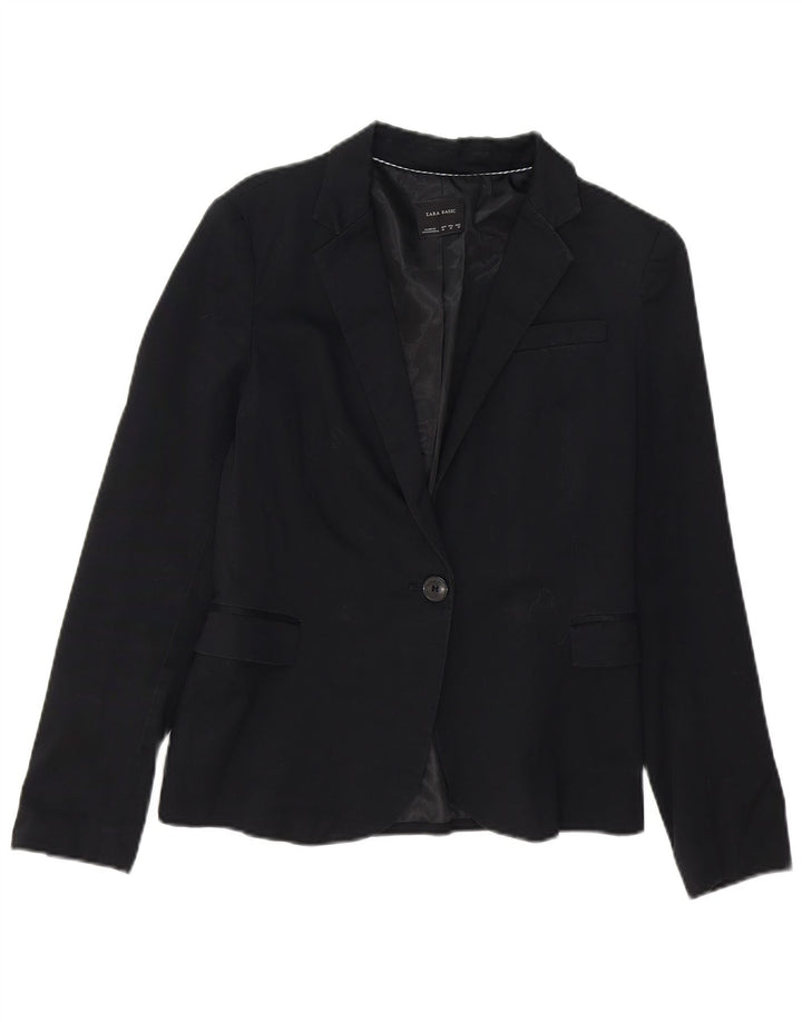 ZARA Womens 1 Button Blazer Jacket UK 12 Medium Black