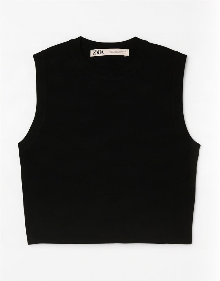 Zara Γυναικείο γιλέκο Crop UK 14 Large Black