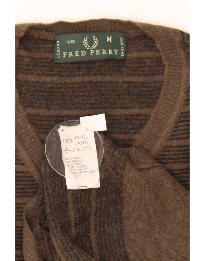 Fred Perry Ανδρικό πουλόβερ με λαιμόκοψη με V λαιμόκοψη Μαλλί με μεσαίο χακί ριγέ