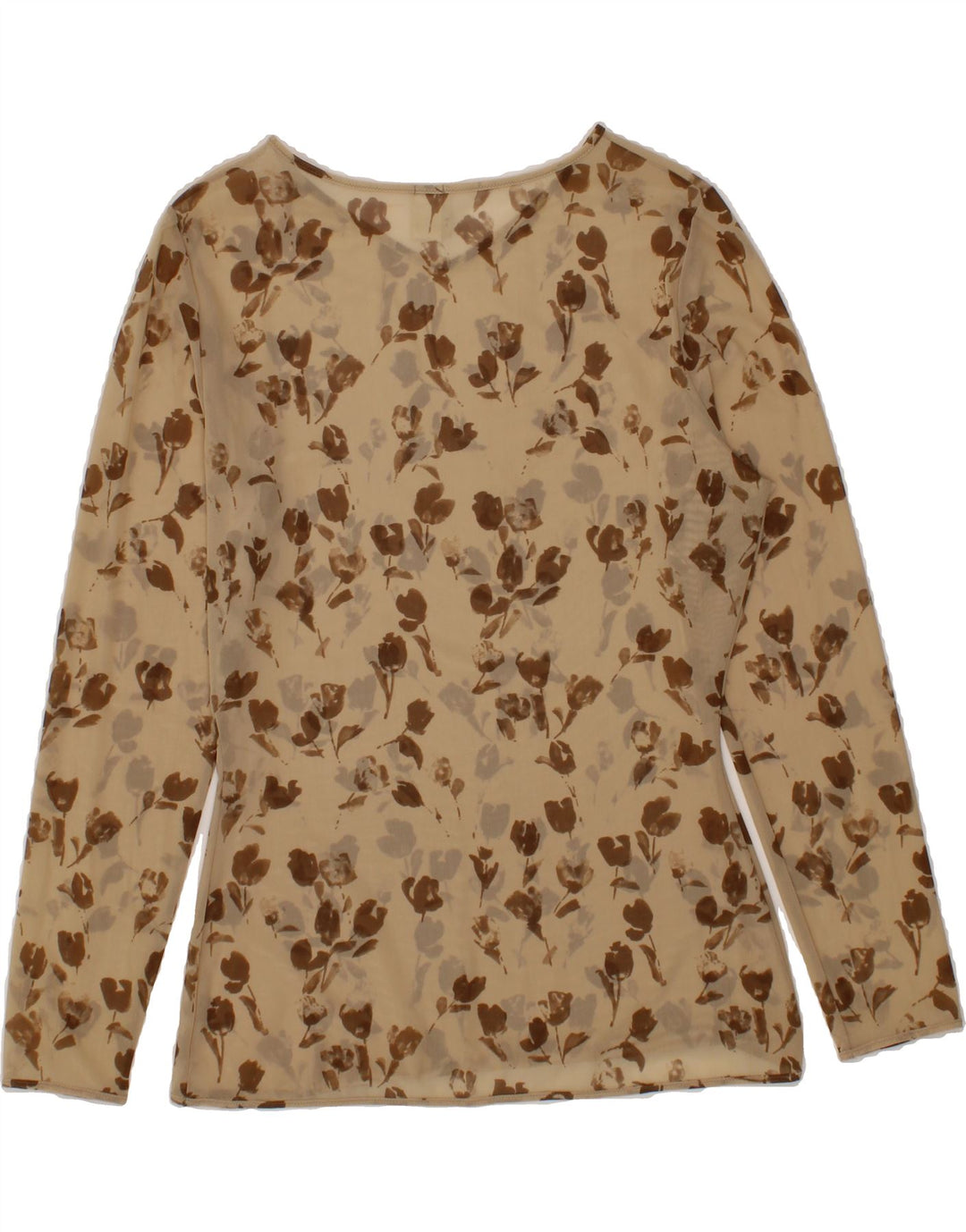 SILVIA Womens Top Long Sleeve UK 14 Medium Beige Floral Vintage Silvia and Second-Hand Silvia from Messina Hembry 