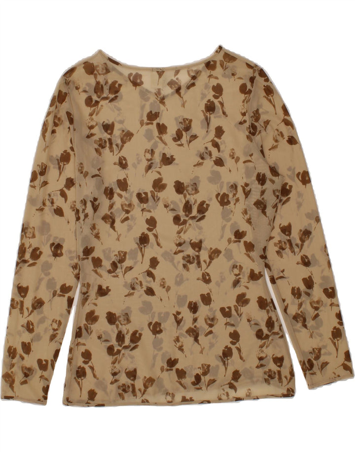 SILVIA Womens Top Long Sleeve UK 14 Medium Beige Floral Vintage Silvia and Second-Hand Silvia from Messina Hembry 