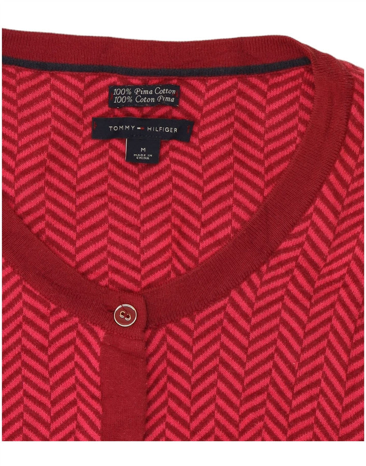 Tommy Hilfiger Γυναικείο πουλόβερ ζακέτα UK 14 Μεσαίο ροζ βαμβακερό ψαροκόκκαλο