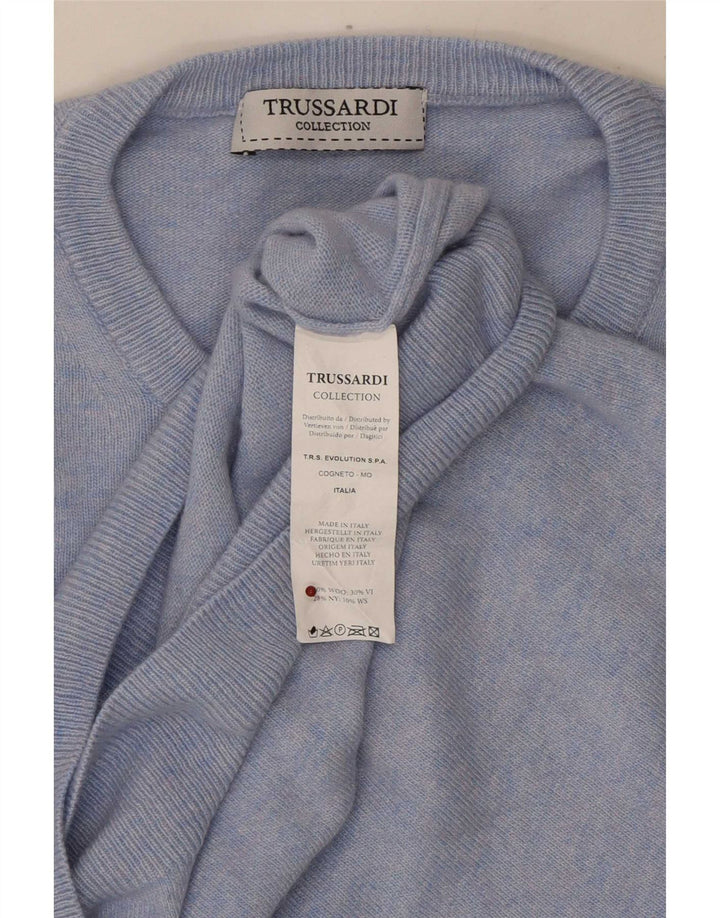 Ανδρικό πουλόβερ Trussardi με λαιμόκοψη μεσαίου μπλε μαλλί