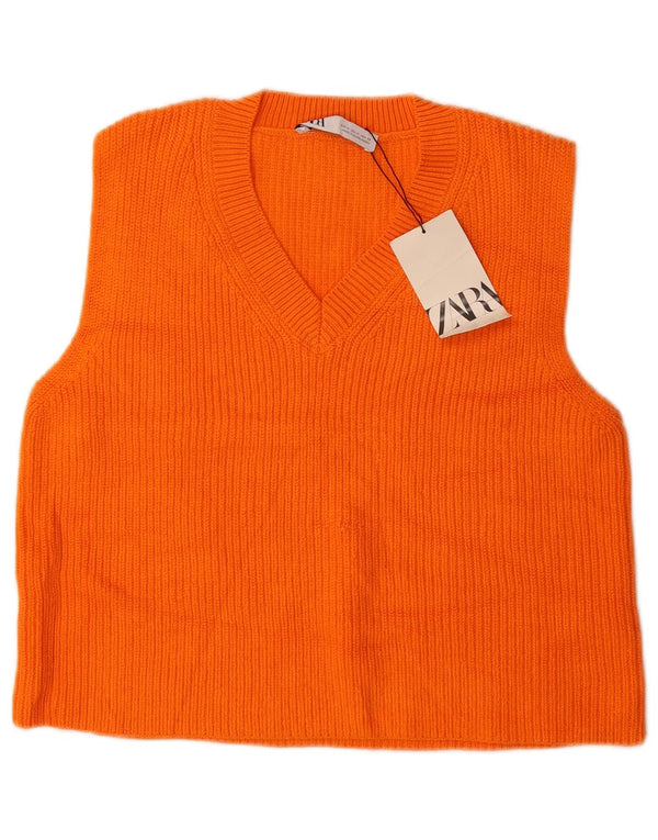 Zara Γυναικείο γιλέκο Crop Tank Top UK 14 Μεσαίο πορτοκαλί βαμβακερό