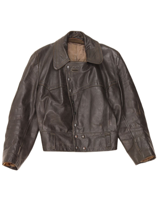 VINTAGE Γυναικείο Δερμάτινο Μπουφάν UK 14 Μεσαίο Μαύρο