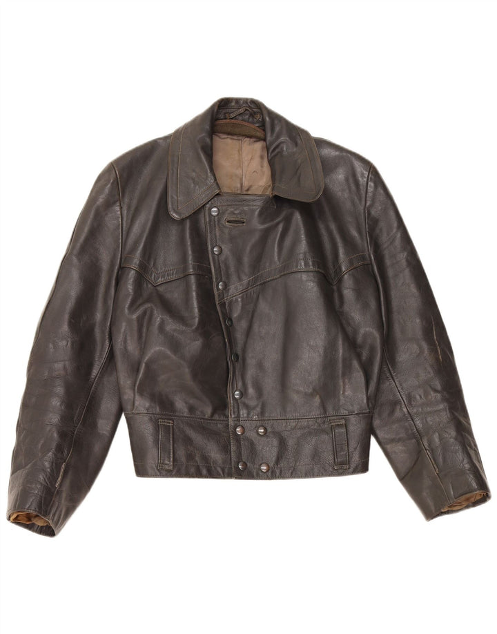 VINTAGE Γυναικείο Δερμάτινο Μπουφάν UK 14 Μεσαίο Μαύρο