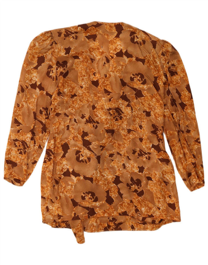 Vintage γυναικείο πουκάμισο μπλούζα UK 16 Large Beige Floral Polyester