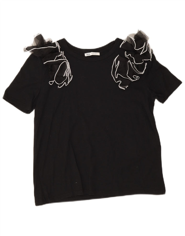 Zara Γυναικεία Μπλούζα Τοπ UK 10 Small Black Cotton
