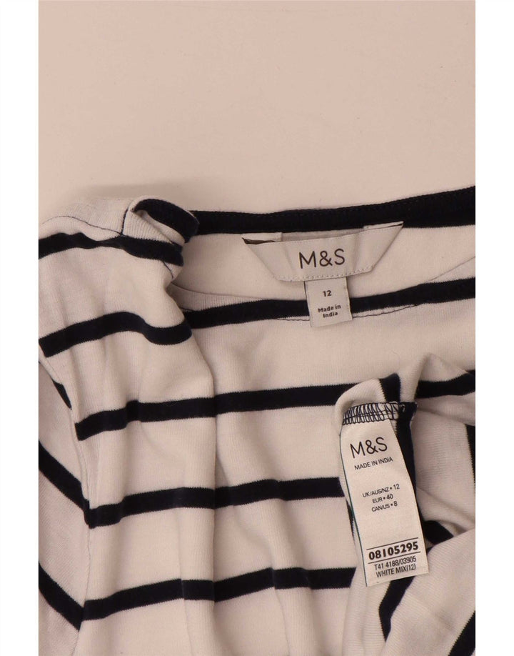 Marks & Spencer Γυναικείο μανίκι 3/4 UK 12 μεσαίο λευκό βαμβακερό ριγέ