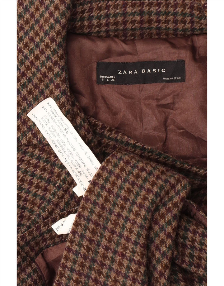 ZARA Γυναικείο Bomber Jacket UK 8 Small Brown Houndstooth Wool
