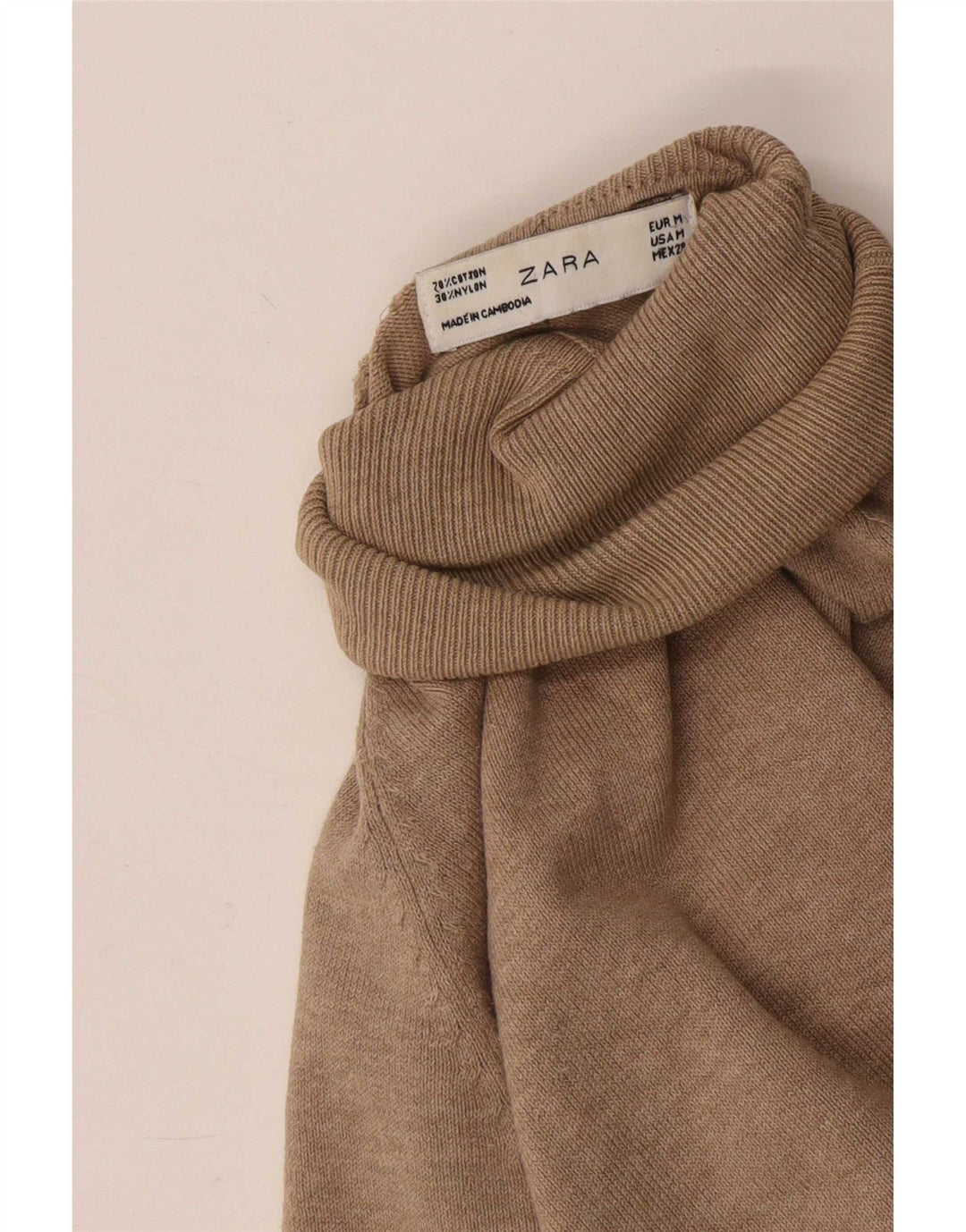 Zara Γυναικείο πουλόβερ με ρολό λαιμόκοψη UK 12 μεσαίο βαμβακερό μπεζ