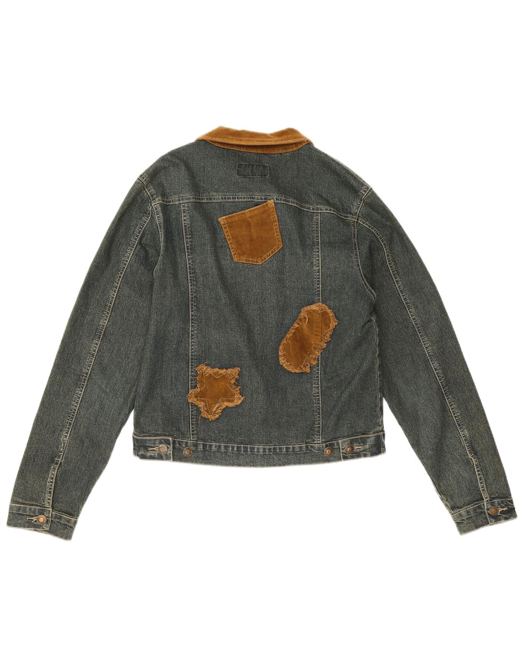 Vintage γυναικείο τζιν μπουφάν UK 12 Medium Blue Colourblock Βαμβακερό