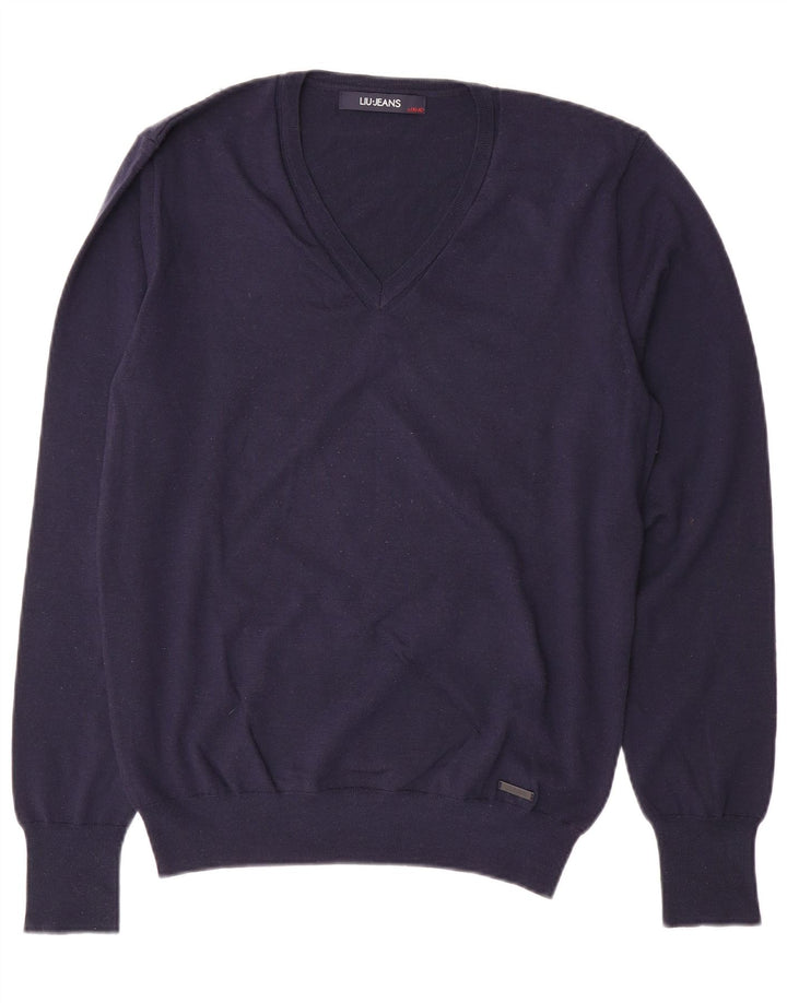 LIU JO Γυναικείο πουλόβερ με λαιμόκοψη με V λαιμόκοψη UK 18 XL Navy Blue Wool