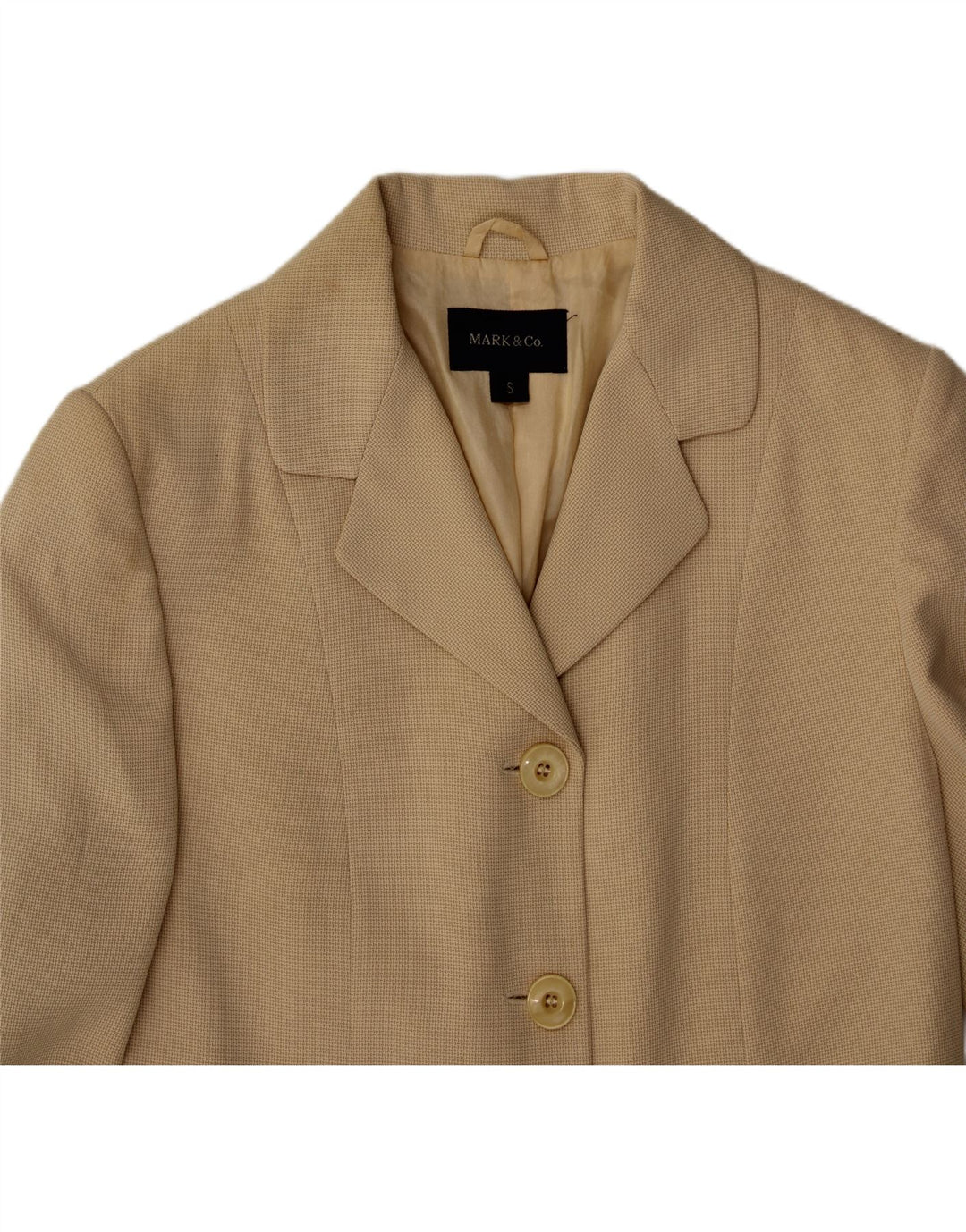 VINTAGE Womens 4 Button Blazer Jacket UK 10 Small Beige Viscose Vintage Vintage and Second-Hand Vintage from Messina Hembry 