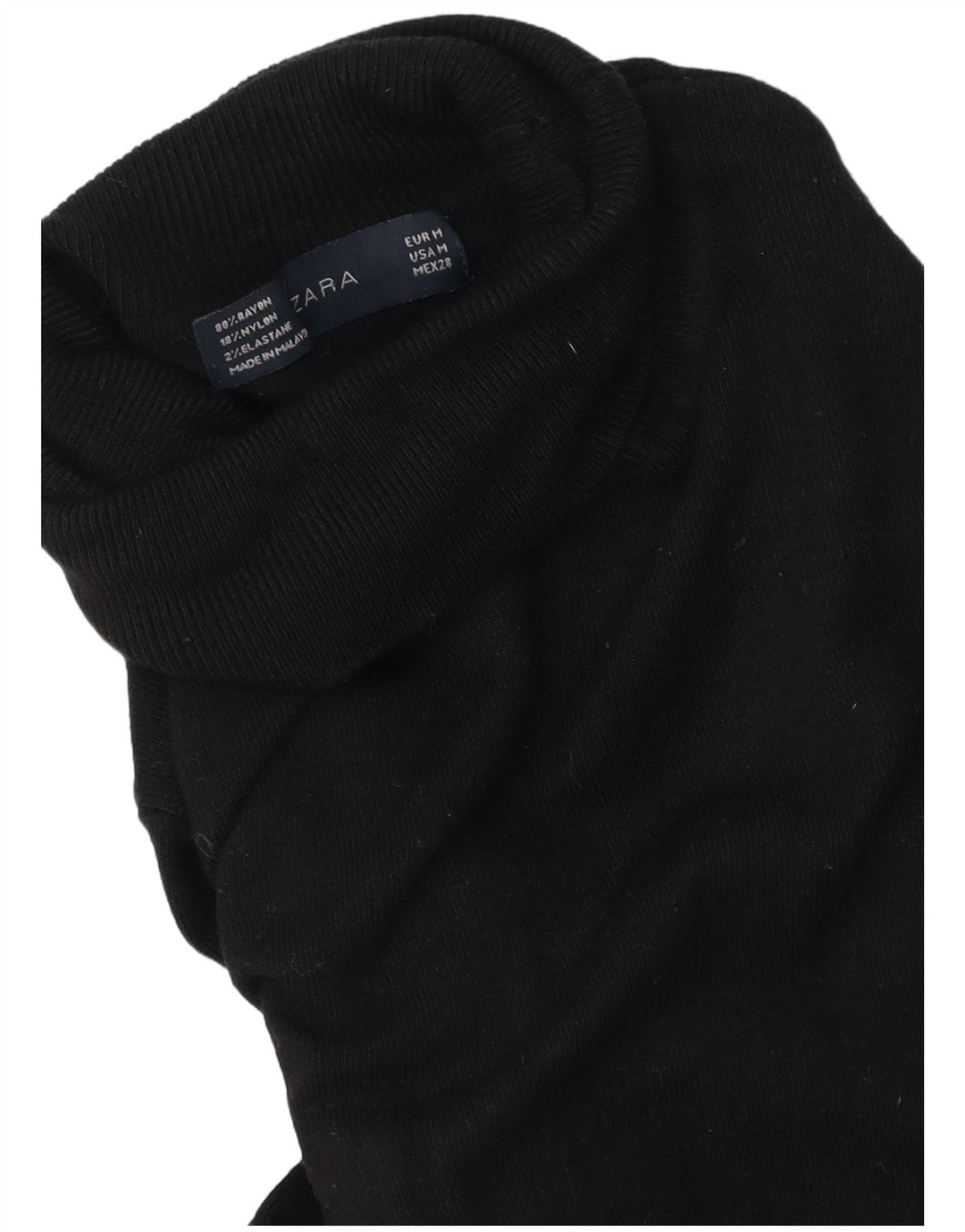 Zara Γυναικείο πουλόβερ με ρολό λαιμόκοψη UK 14 Medium Black Rayon