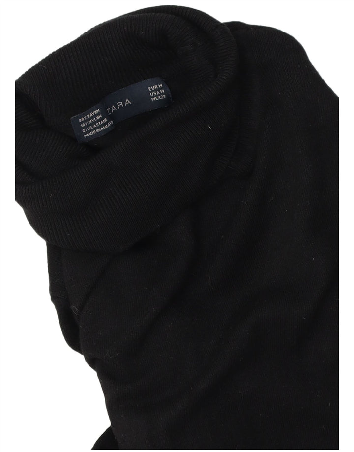 Zara Γυναικείο πουλόβερ με ρολό λαιμόκοψη UK 14 Medium Black Rayon