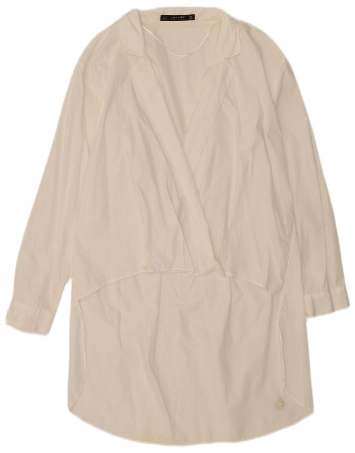 Zara Γυναικείο μακρυμάνικο φόρεμα Shift UK 10 Small λευκό βαμβακερό
