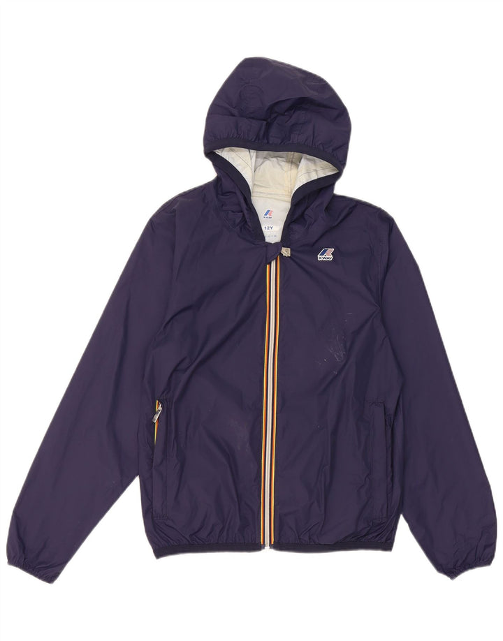 K-Way Boys Hooded Rain Jacket 11-12 Years Navy Blue Nylon