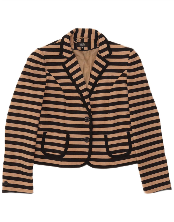 Marks & Spencer Womens Crop Blazer Jacket UK 10 Small Beige ριγέ