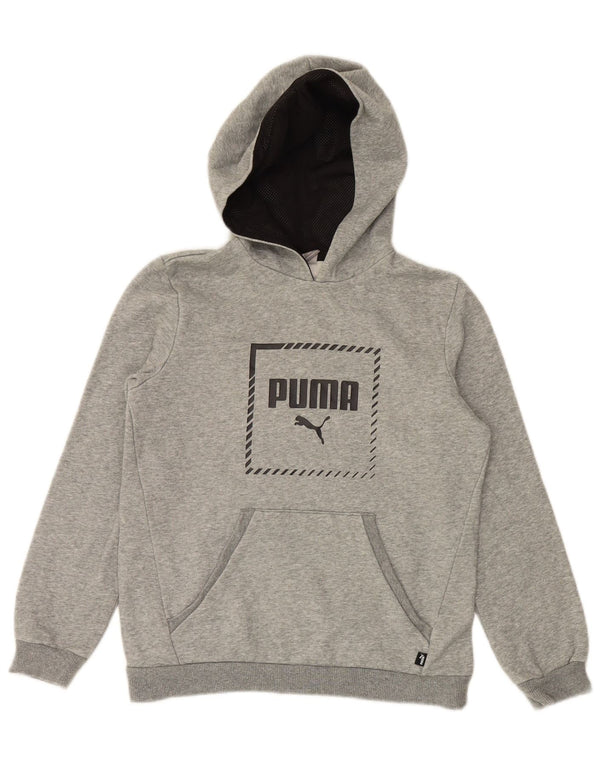 PUMA Boys Graphic Hoodie Jumper 13-14 Years Grey Cotton