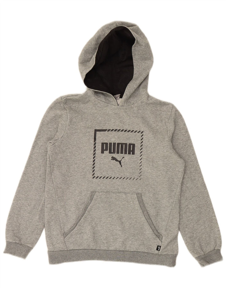 PUMA Boys Graphic Hoodie Jumper 13-14 Years Grey Cotton