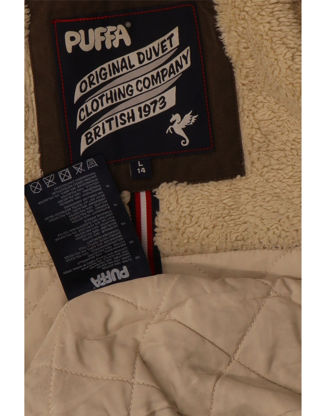 Puffa γυναικείο μπουφάν Parka με κουκούλα UK 14 μεγάλο καφέ βαμβακερό