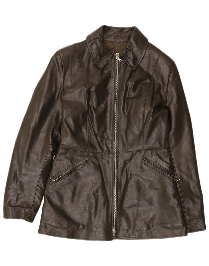 Vintage Γυναικείο Δερμάτινο Μπουφάν UK 10 Small Khaki