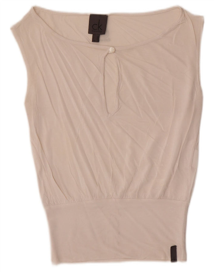 Γυναικεία αμάνικη μπλούζα Calvin Klein Top US 6 μεσαία λευκή βισκόζη