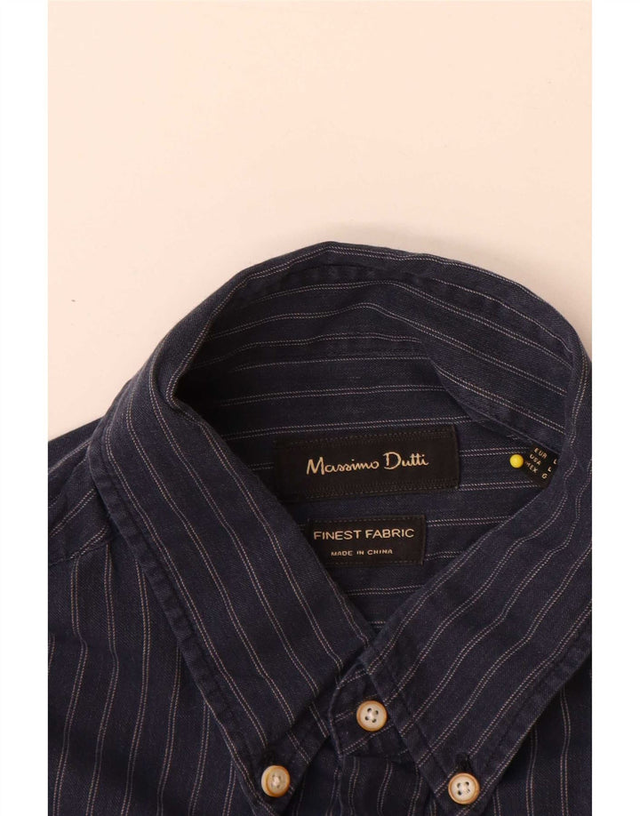 Ανδρικό πουκάμισο Massimo Dutti, Βαμβακερό με ρίγες μπλε ναυτικό