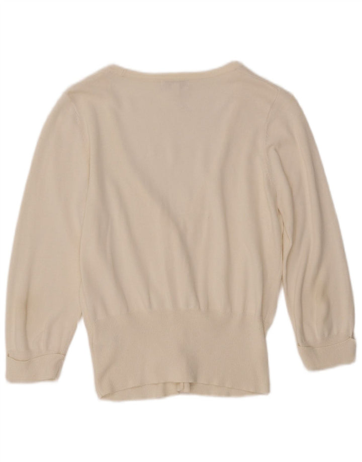 Γυναικείο πουλόβερ MONSOON 3/4 μανίκια ζακέτα UK 12 μεσαίο λευκό βαμβακερό