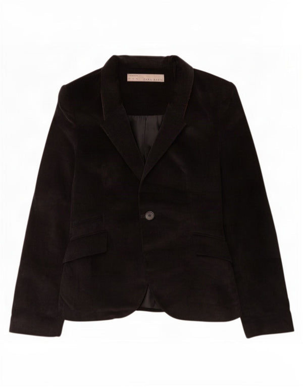 Zara Γυναικείο σακάκι 1 κουμπιού κοτλέ Blazer UK 12 μεσαίο μαύρο βαμβακερό