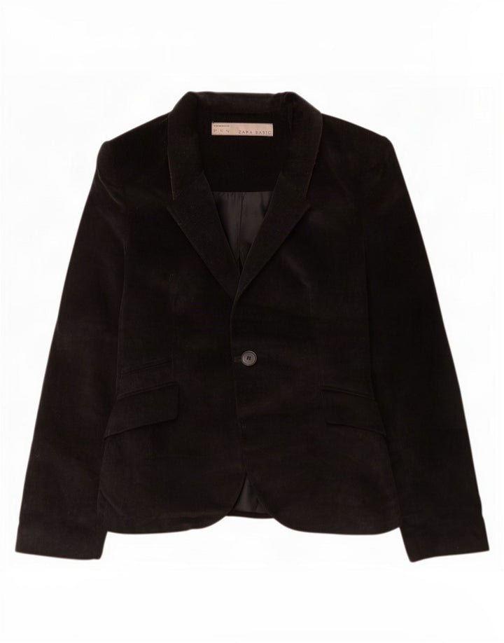 Zara Γυναικείο σακάκι 1 κουμπιού κοτλέ Blazer UK 12 μεσαίο μαύρο βαμβακερό