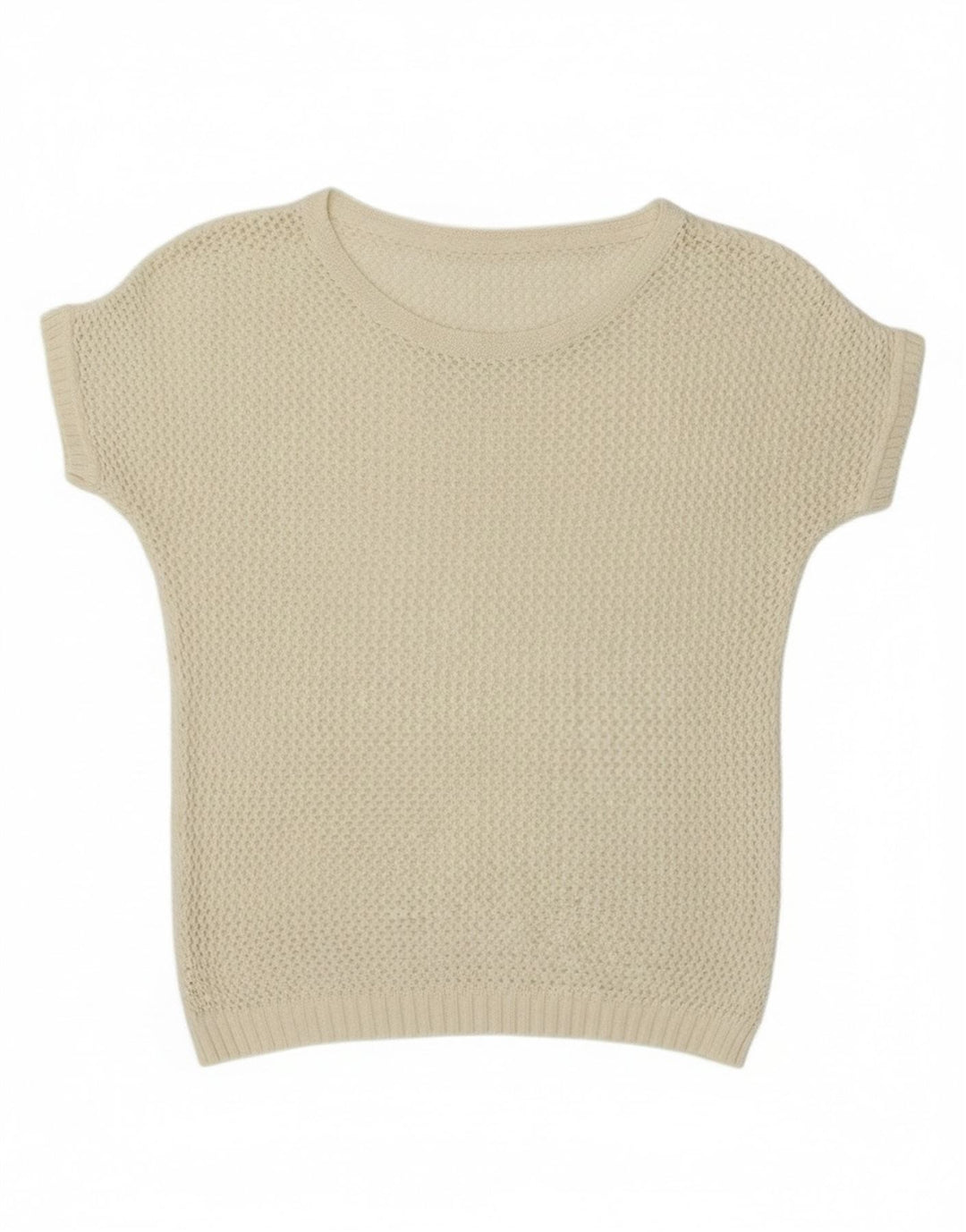 Vintage γυναικείο κοντομάνικο πουλόβερ με λαιμόκοψη UK 12 Medium Off White