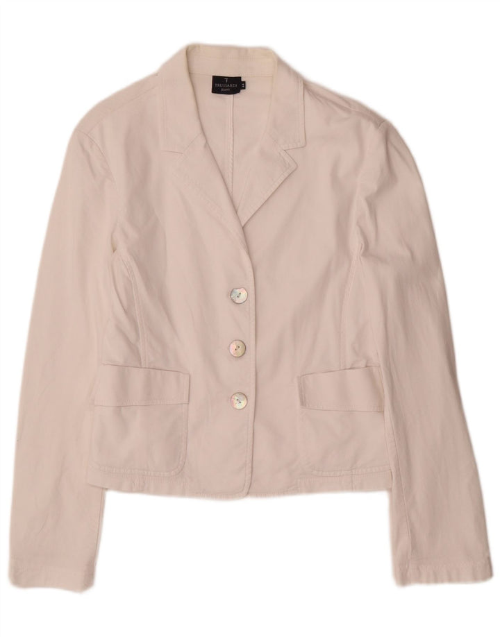 Trussardi Jeans Γυναικείο Μπουφάν Blazer 3 κουμπιών IT 44 Μεσαίο λευκό βαμβακερό
