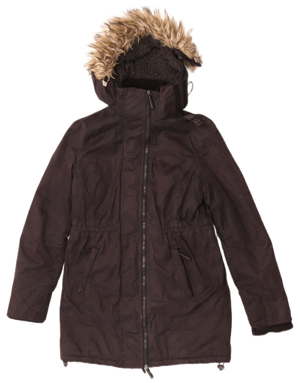 Superdry Γυναικείο Μπουφάν Parka με κουκούλα UK 16 μεγάλο μαύρο βαμβακερό