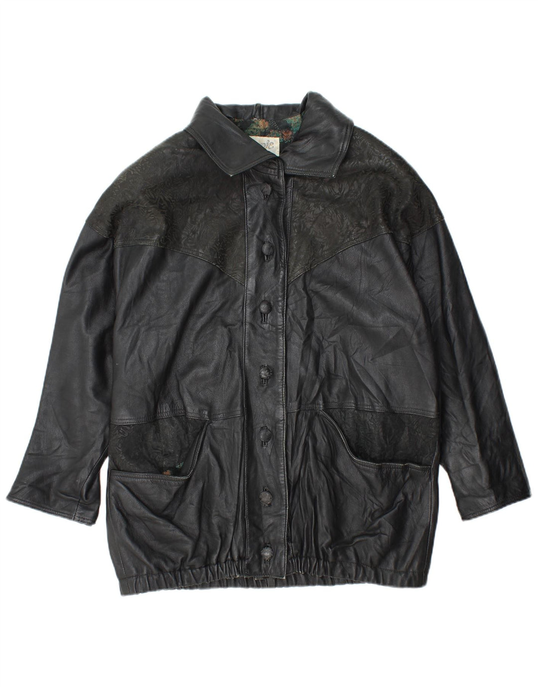 YUPPIE Γυναικείο Oversized Δερμάτινο Μπουφάν UK 18 XL Μαύρο Floral