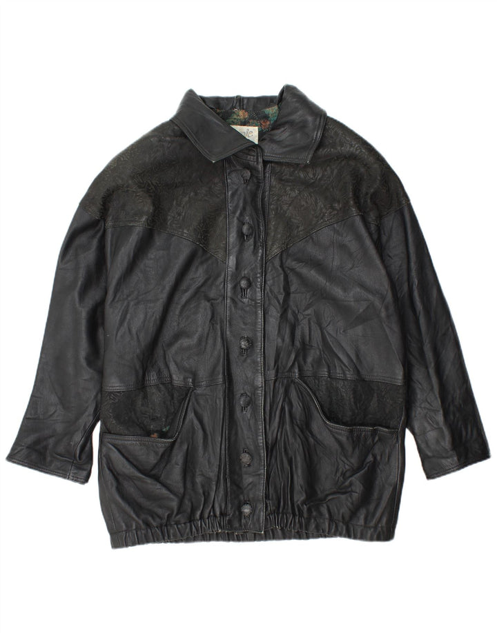 YUPPIE Γυναικείο Oversized Δερμάτινο Μπουφάν UK 18 XL Μαύρο Floral