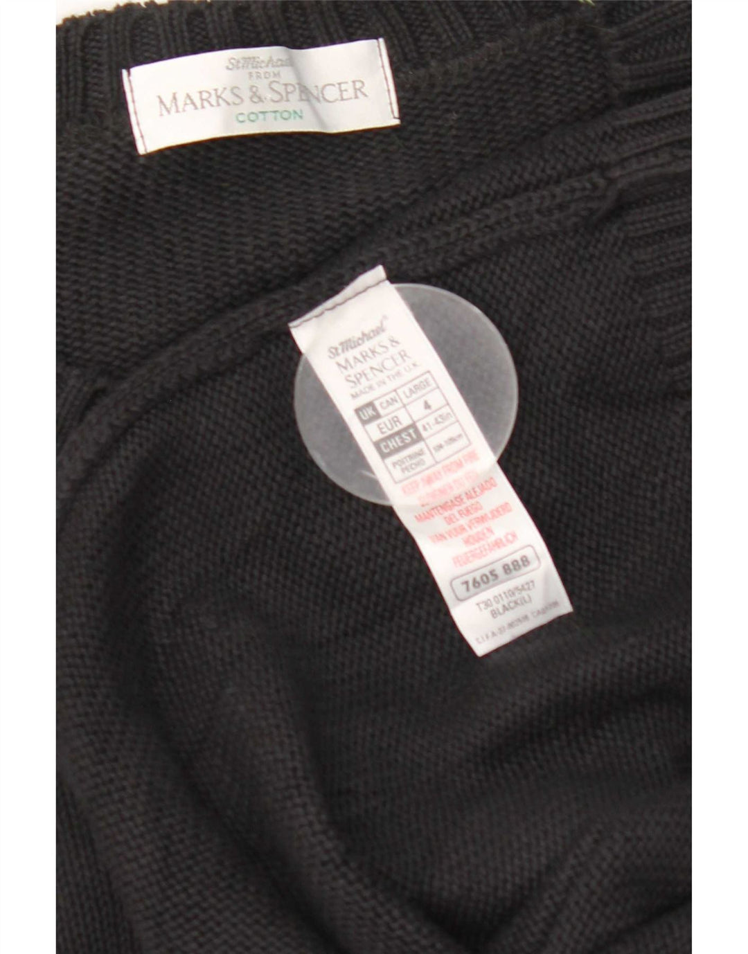 Marks & Spencer Ανδρικό πουλόβερ με λαιμόκοψη, μεγάλο μαύρο βαμβακερό