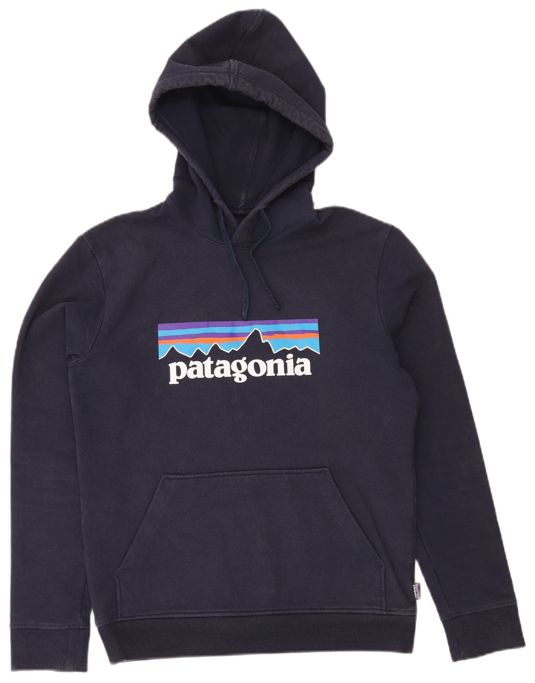 PATAGONIA Ανδρική κανονική εφαρμογή, γραφικό μπλουζάκι με κουκούλα, μικρό μπλε ναυτικό βαμβακερό