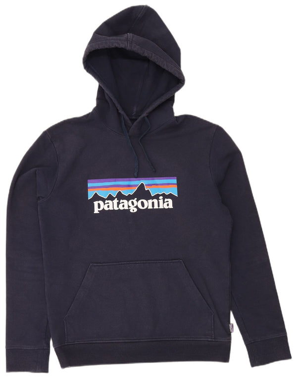 PATAGONIA Ανδρική κανονική εφαρμογή, γραφικό μπλουζάκι με κουκούλα, μικρό μπλε ναυτικό βαμβακερό