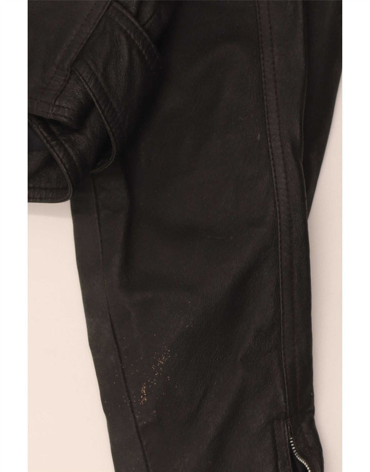 Vintage Γυναικείο Crop Leather Biker Jacket UK 10 Small Black Leather