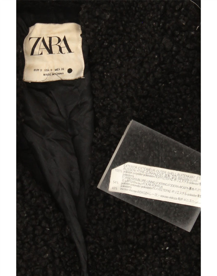 Zara Γυναικείο παλτό φλις μεγάλου μεγέθους UK 10 Small Black Polyester