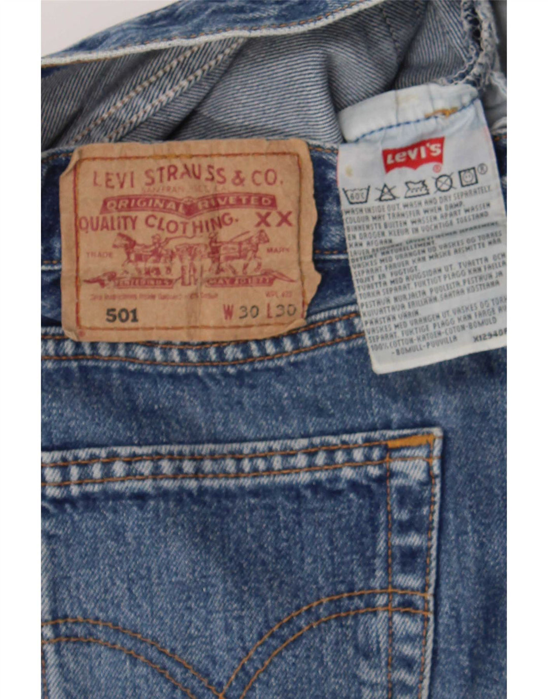 Γυναικείο σορτς Levi's 501 τζιν W30 μεσαίο μπλε βαμβακερό