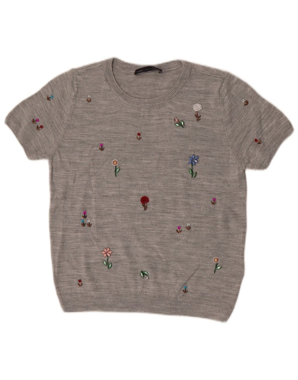Marks & Spencer Γυναικείο πουλόβερ Crop Crew Neck Jumper UK 10 Small Grey