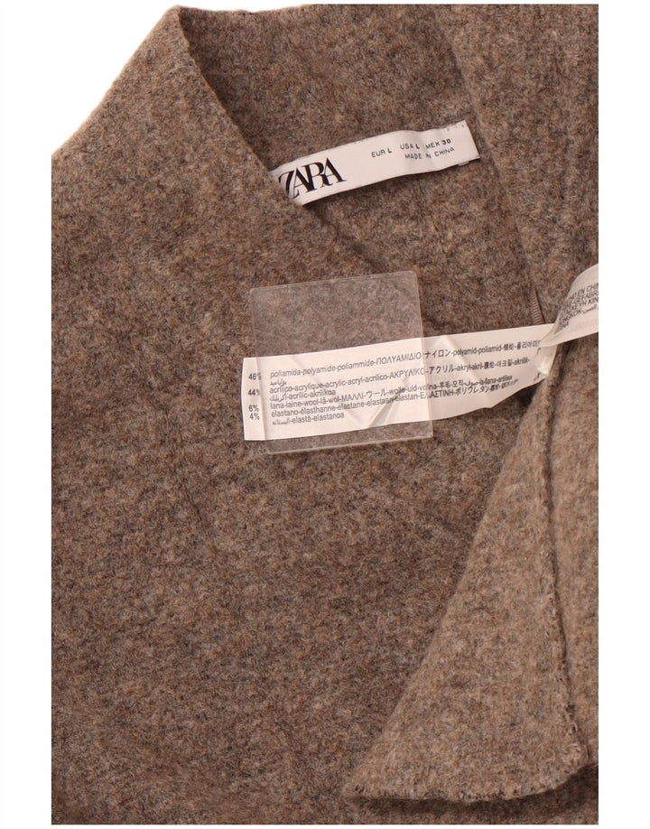 Γυναικείο πουλόβερ ZARA Crop Cardigan UK 14 Large Brown Polyamide