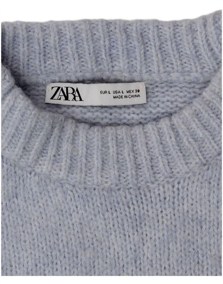 Zara Γυναικείο πουλόβερ με λαιμόκοψη μεγάλου μεγέθους UK 16 Large Blue